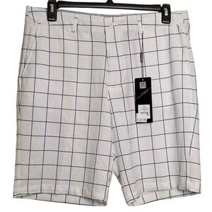 HEAD Golf Men's Shorts‎ 36 White Blue Grid Windowpane Print Lightweight NWT
